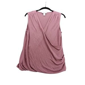 Athleta Shirt Womens Medium Breezy Wrap‎ Tank Camisole Pink V Neck Pullover Flaw